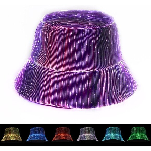 LED Rave Bucket Hat Light up Fisherman Cap 7 Colors Glow in the Dark Festive Gea main image 5